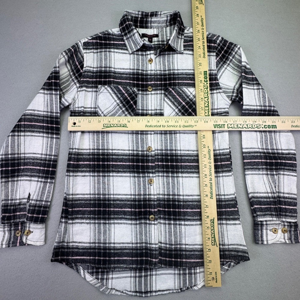 Women's‎ Flannel Plaid Western Canyon Creek Long Sleeve White Black Pink - Picture 3 of 5